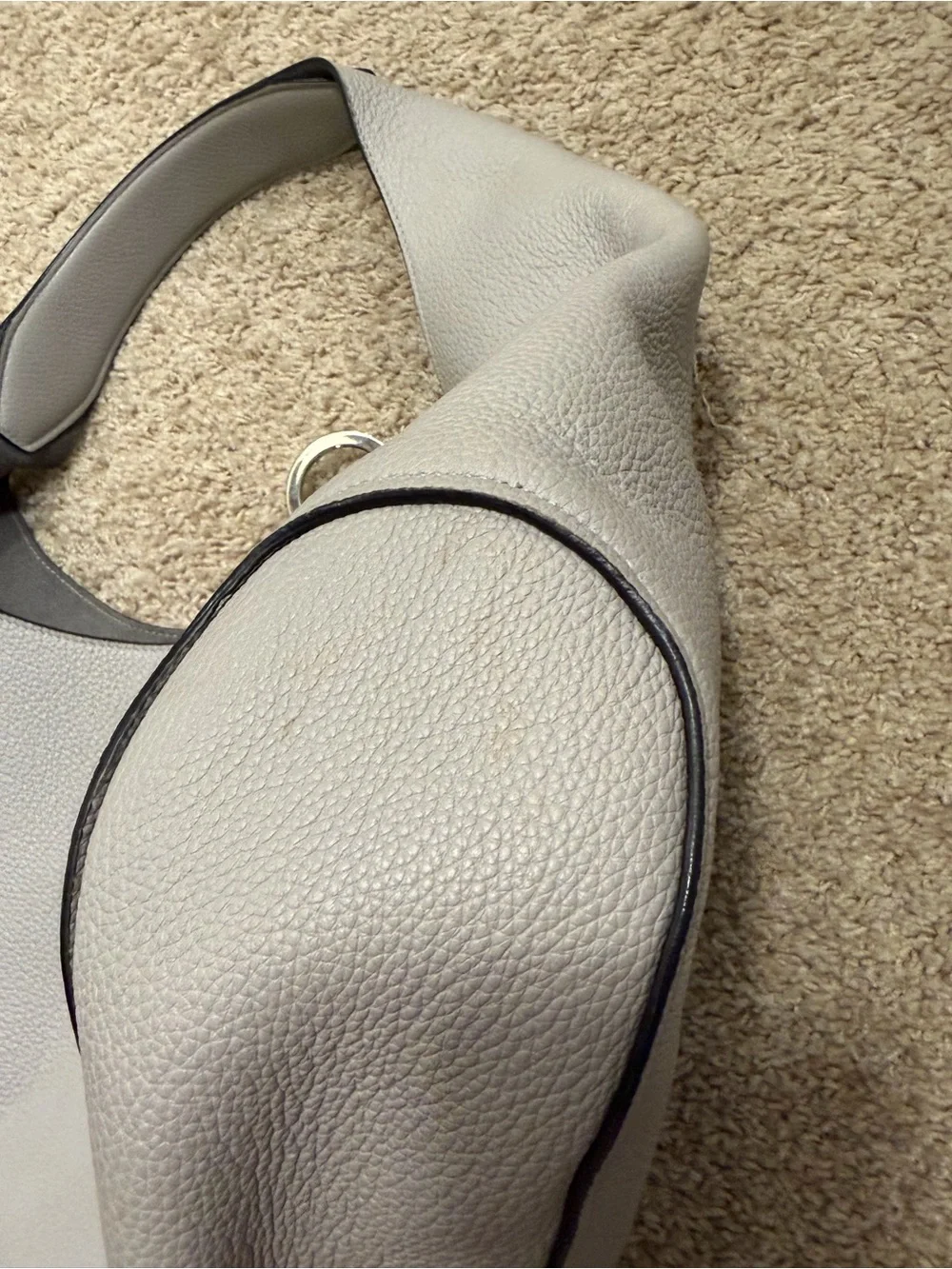 Structured Pebbled Leather Hobo Bag - Light Gray